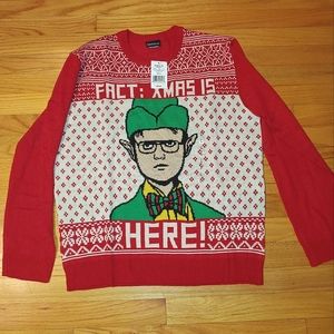 Christmas Sweater The Office Elf Dwight FACT: XMAS IS HERE! LARGE Snowflake